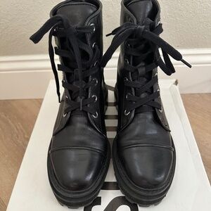 SCHUTZ Maylova Block Heel Platform Combat Boots LEATHER BLACK Size 7.5